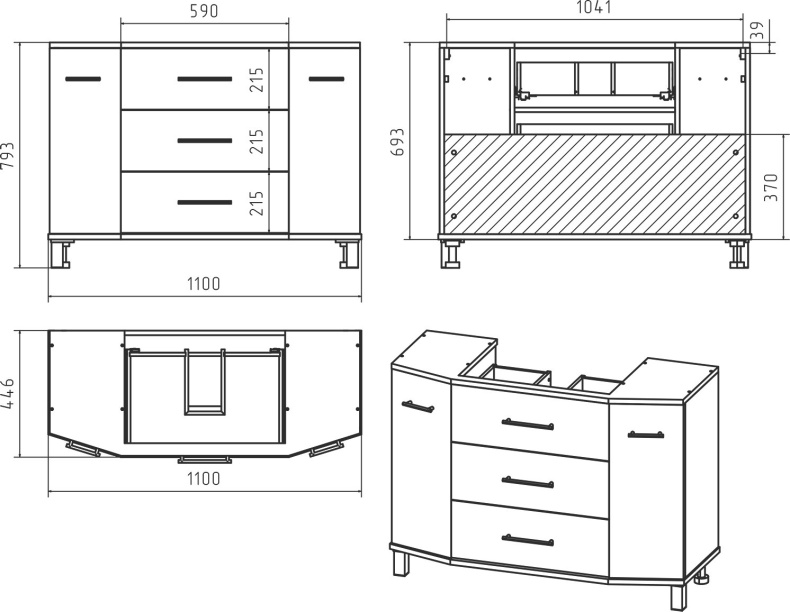 Тумба для комплекта Misty Терра 110 серая П-Тер01110-01503Я - 4