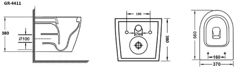 Унитаз GR-4411S (560*360*350) подвесной БЕЗОБОДКОВЫЙ с тонкой крышкой - 5