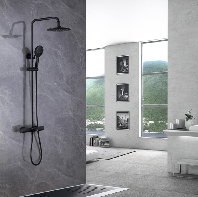 Душевая стойка ABBER Thermostat с термостатом и изливом, черная матовая  AF8516B - 1