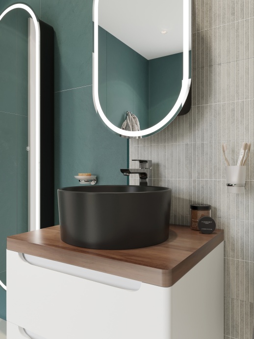 Тумба с раковиной STWORKI Берген 60 белая с темной столешницей, BOCCHI Vessel черная 549458 - 4