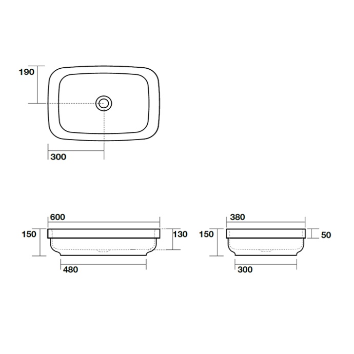 Kerasan Tribeca Раковина встраиваемая/накладная 60х38см, без отв. под смеситель, цвет: черный матовый 514331 - 2