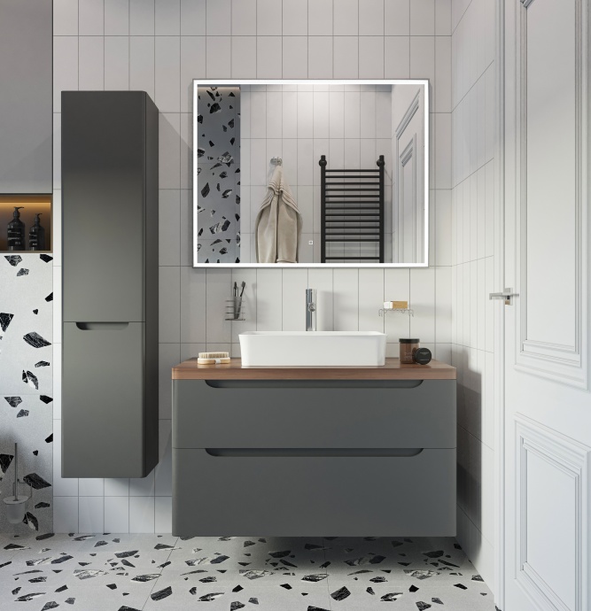 Тумба с раковиной STWORKI Берген 100 серая с темной столешницей, Bocchi Sottile 1476-001-012 566878 - 1