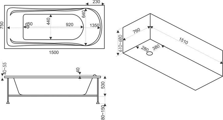 Акриловая ванна Bas Бриз 150 см В 00006 - 4