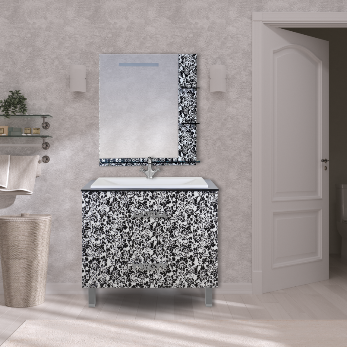 Тумба под раковину Misty Мадлен 80 черно-белая П-Мдб01080-2422Я - 2