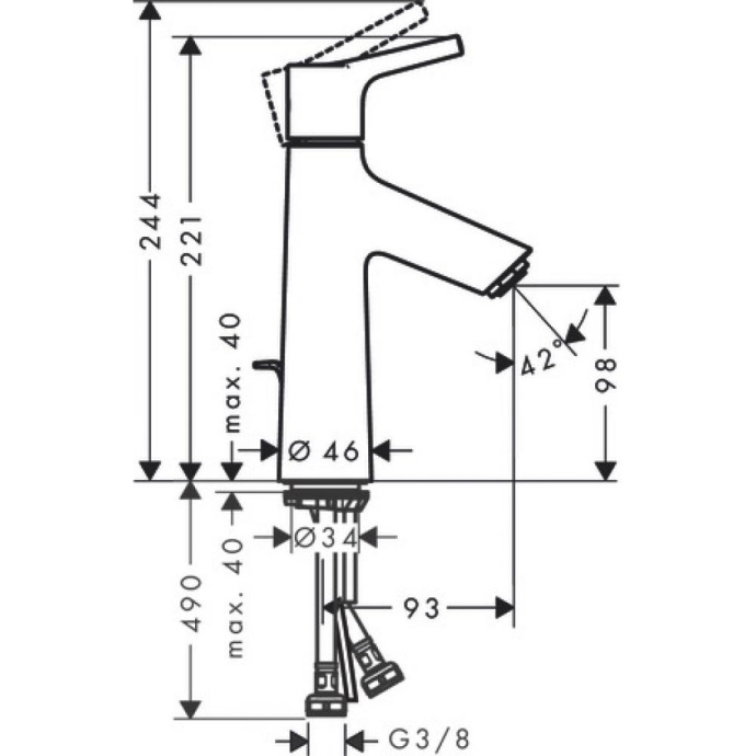 Смеситель для раковины Hansgrohe Talis S 100, LowFlow 3,5 л /мин, однорычажный, со сливным гарнитуром, хром 72024000 - 1