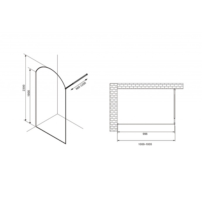 Душевая перегородка Abber Immer Offen 100 черная стекло прозрачное AG64100BN8 - 1