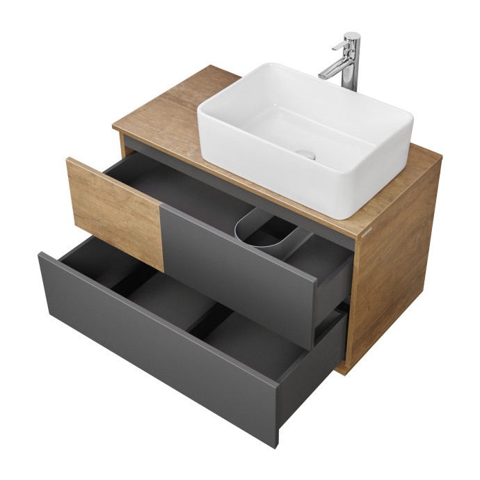 Тумба под раковину Aquaton Терра 85 светлое дерево-серый 1A247201TEKA0 - 5