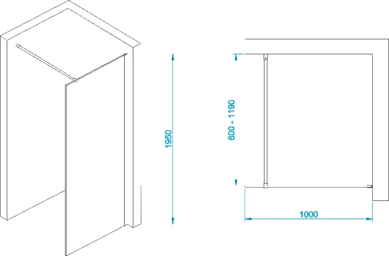 Душевая перегородка RGW Walk In WA-002B 100х195 профиль черный стекло прозрачное 35100210-14 - 2