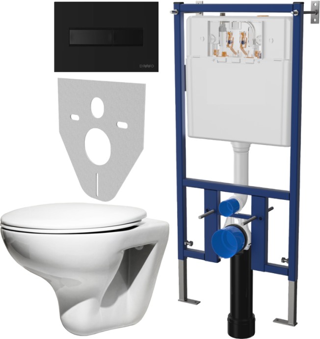 Комплект Унитаз подвесной Roca Mateo 346200000 с микролифтом + Система инсталляции для унитазов DIWO 4501 + Кнопка смыва DIWO 7323 черная матовая 578010 - 0
