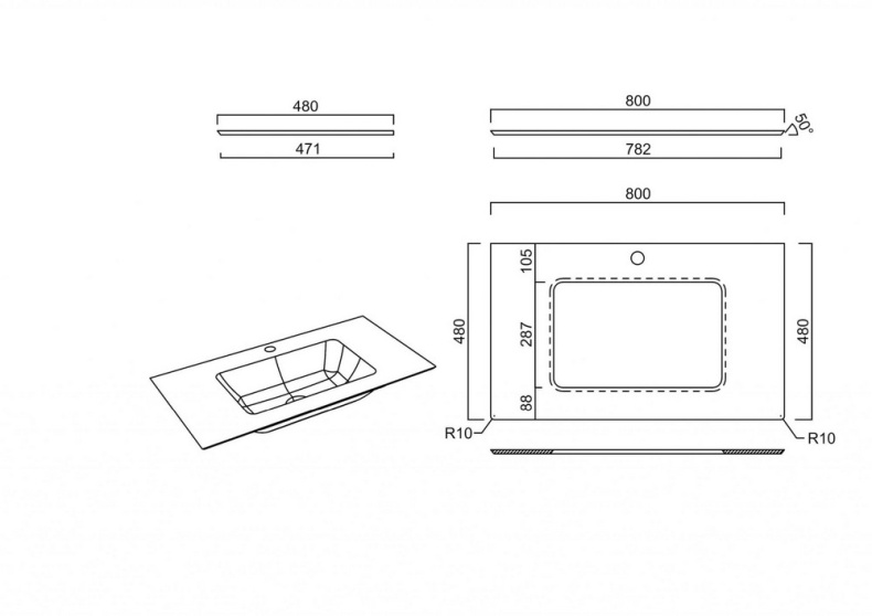 Столешница Kerama Marazzi PL3.SG570002R\80 Парнас 80 из керамогранита с отверстием под смеситель пепельная PL3.SG570002R/80 - 1