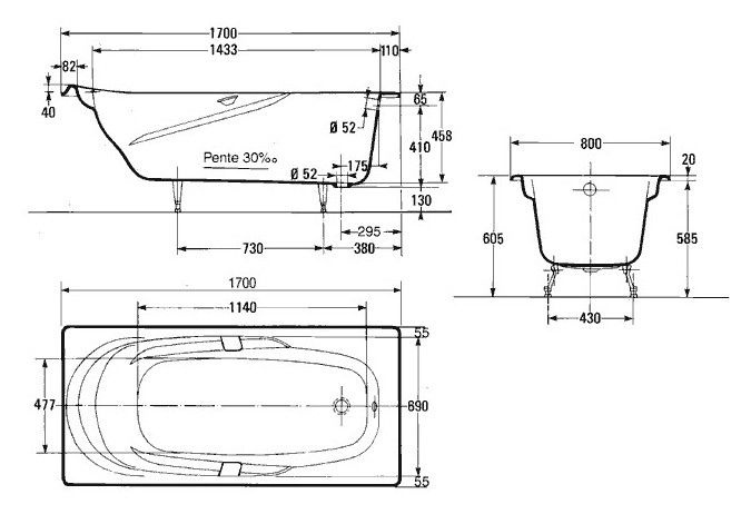 Чугунная ванна Jacob Delafon Adagio 170x80 E2910-00 - 5