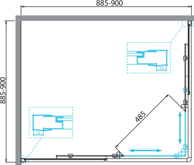 Душевой уголок BelBagno Due 90х90 профиль хром стекло прозрачное DUE-A-2-90-C-Cr - 6