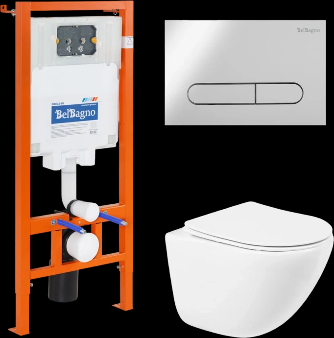 Комплект унитаза с инсталляцией BelBagno Amanda с сиденьем микролифт и кнопкой смыва хром глянцевый BB051CHR/BB051SC/BB002-80/BB005-PR-CHROME - 0