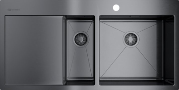 Мойка кухонная Omoikiri Akisame 100-2-GM-R вороненая сталь 4973104 - 0