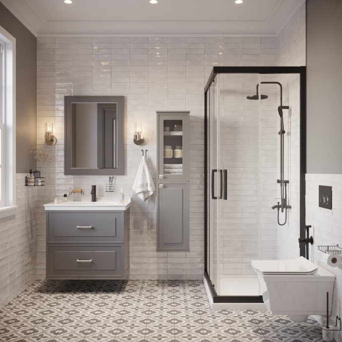 Мебель для ванной STWORKI Хадстен 80 cерая, в стиле прованс, подвесная, российская (гарнитур, комплект) 540921 - 1