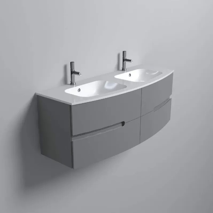 EB1887RU-DE1 Nona стеклянная раковина, матовый белый, 140 см, 2 раковины - 3