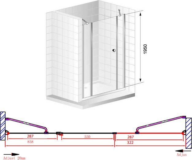 Душевая дверь Cezares Elena 120 хром стекло прозрачное ELENA-W-B-13-30+60/30-C-Cr - 5