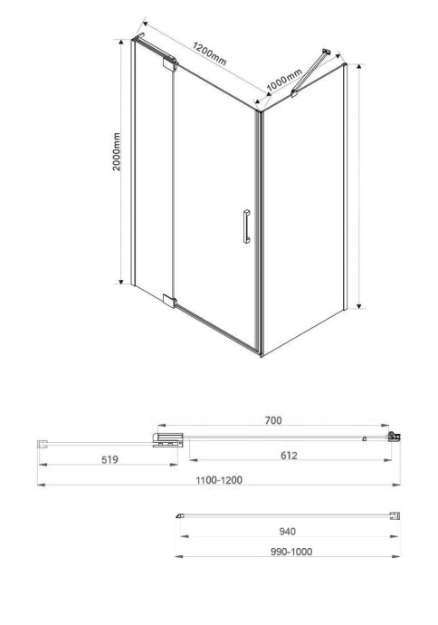 Душевой уголок Vincea Extra 120х100 профиль черный стекло прозрачное VSR-1E111210CLB - 2
