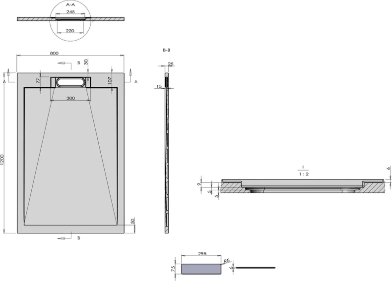 Душевой поддон из искусственного камня Vincea 120х80 серый VST-4SRL8012G - 1