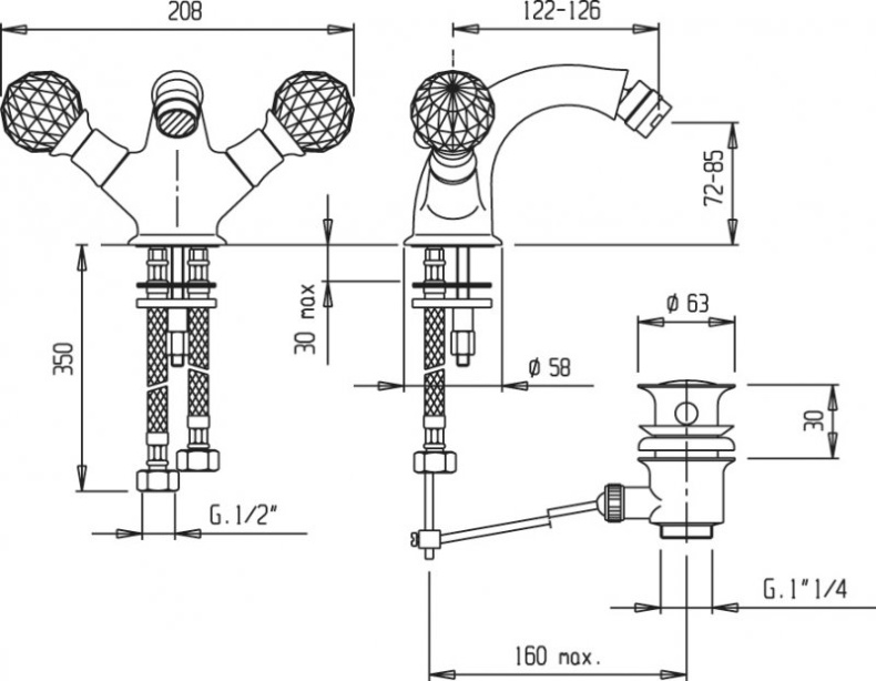 Смеситель для биде Cezares Golf бронза  GOLF-BS1-02 - 1