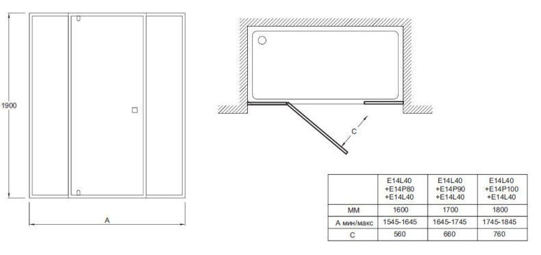 Дополнительная секция для душ. ограждения Jacob Delafon Serenity 40х190 см, прозрачное стекло E14L40-GA - 2