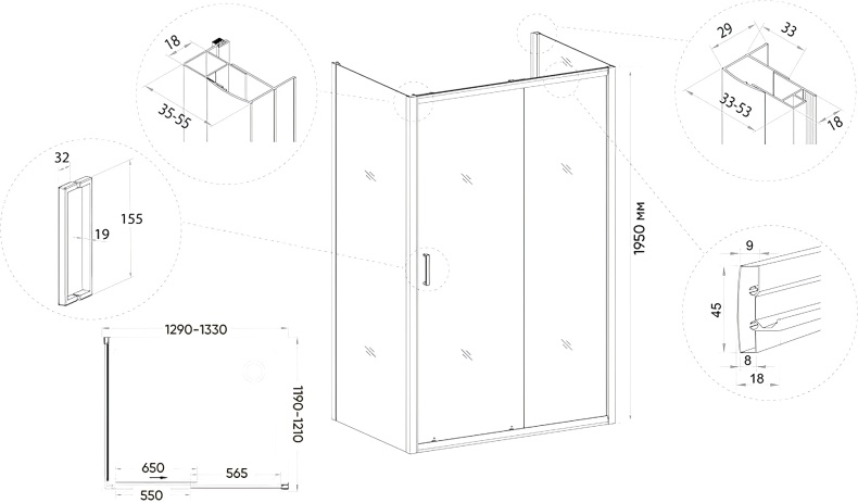 Душевой уголок Veconi Rovigo RV-046B 130x120, черный - 2