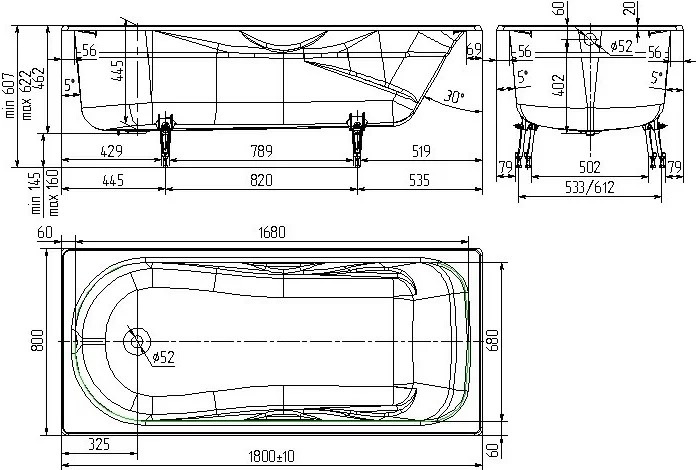 Чугунная ванна Универсал Сибирячка 180x80 см, пристенная 4607152361490  - 3