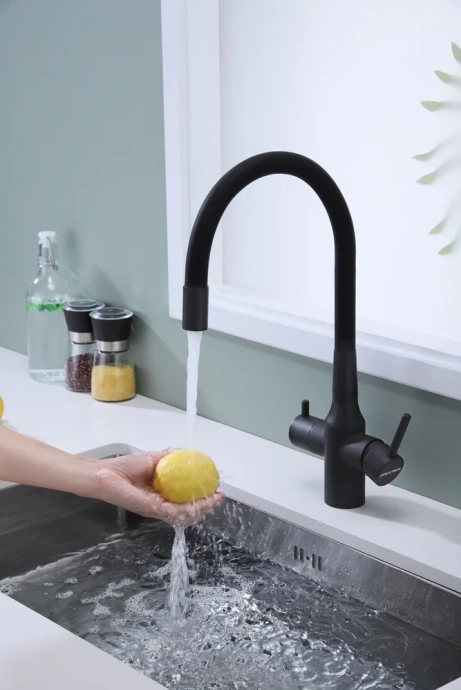 Смеситель для кухни Paulmark Salix с гибким изливом темно серый - черный матовый Sa213419-401 - 4