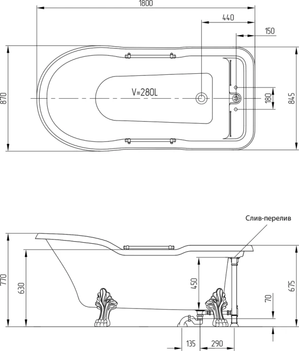 Ванна из искусственного камня Migliore Impero 25267 180x87 белая, бронза - 4