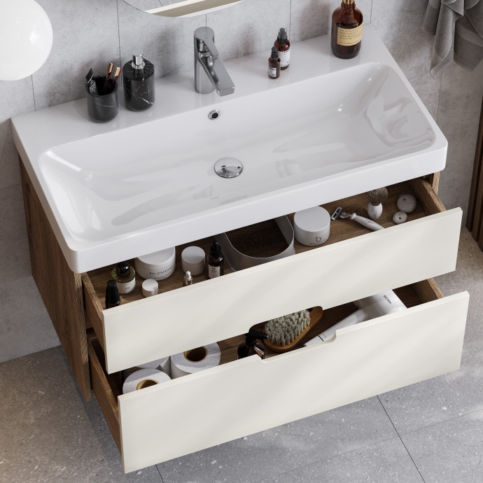 Тумба с раковиной Aquaton Оливия 90 светлое дерево-бежевый 1A2544K0OLVG0 - 4