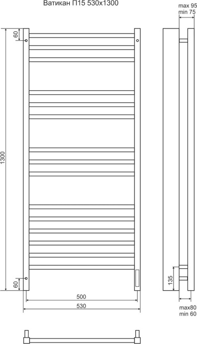 Электрический полотенцесушитель Terminus Ватикан П15 500x1300 Хром 4670078526212 - 2