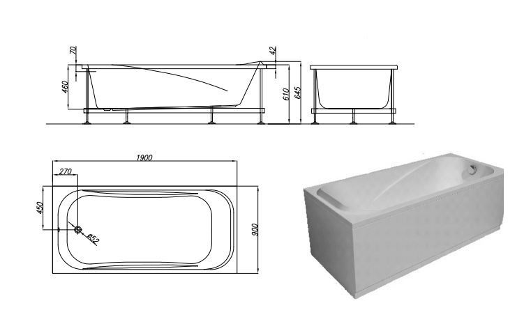 Ванна акриловая Kolpa San String 190x90 белый 519170 - 3