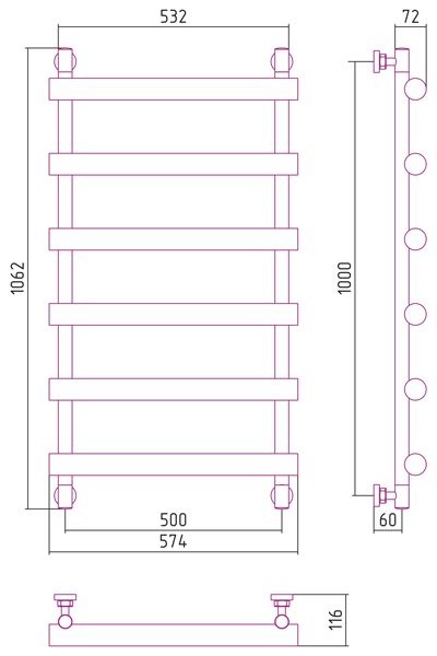 Полотенцесушитель водяной ДР АТЛАНТ 1000х500 (Без покрытия) 00-0226-1050 - 2
