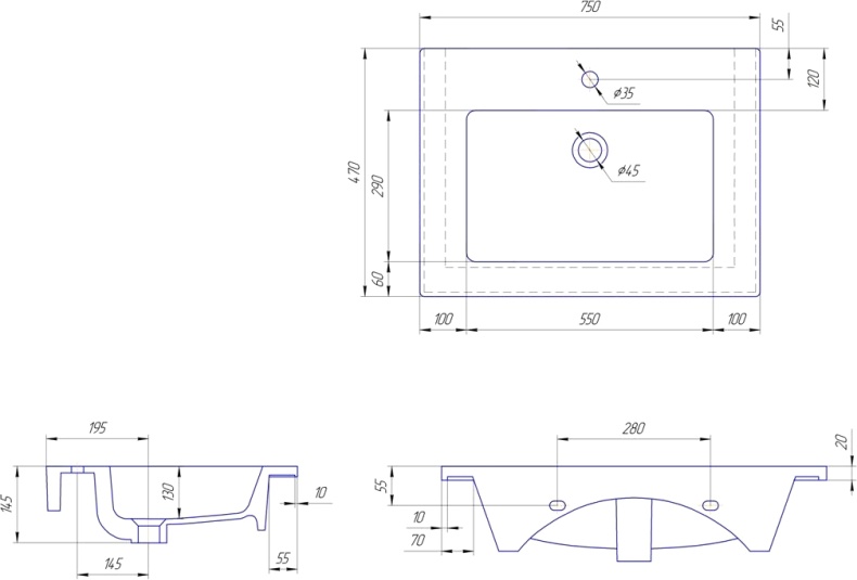 Мебель для ванной Sanflor Ванесса 75 подвесная, индиго - 8