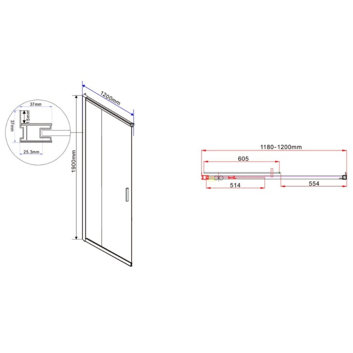 Душевая дверь в нишу Vincea Garda 120х190 профиль черный стекло тонированное VHC-1G120CGB - 2