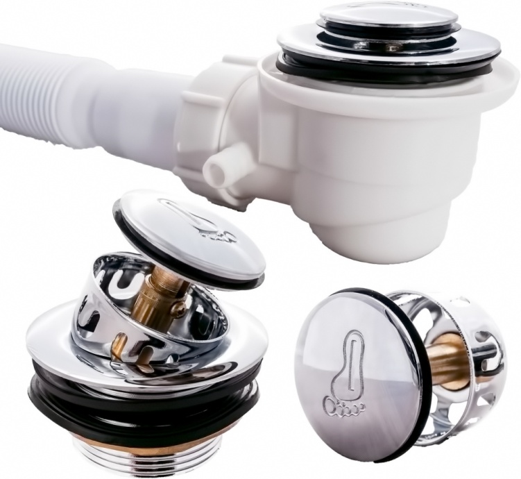 Сифон для поддона Royal Bath хром Sifon-knopka+gofra - 1