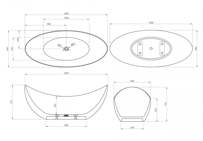 Ванна из искусственного камня Abber Stein 180х80 белый матовый AS9633 - 6