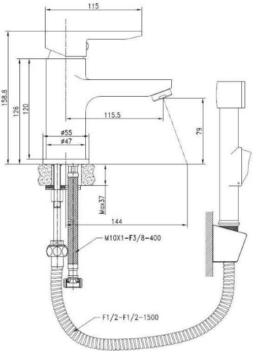 Смеситель для умывальника с гигиеническим душем, Sena, IDDIS, SENSB00i08 - 1