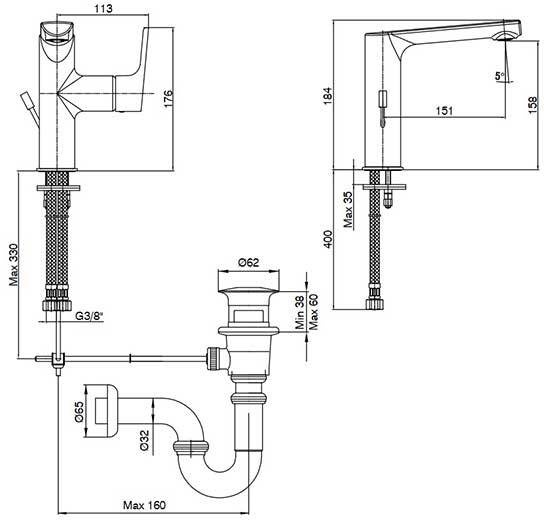 102108973EX Luna смеситель для раковины 158 - 1