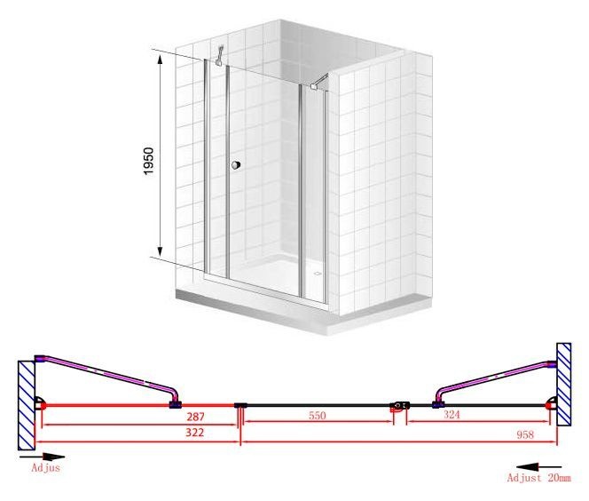Душевая дверь Cezares Elena 130 хром стекло рифленое ELENA-W-B-13-30+60/40-P-Cr-R - 7
