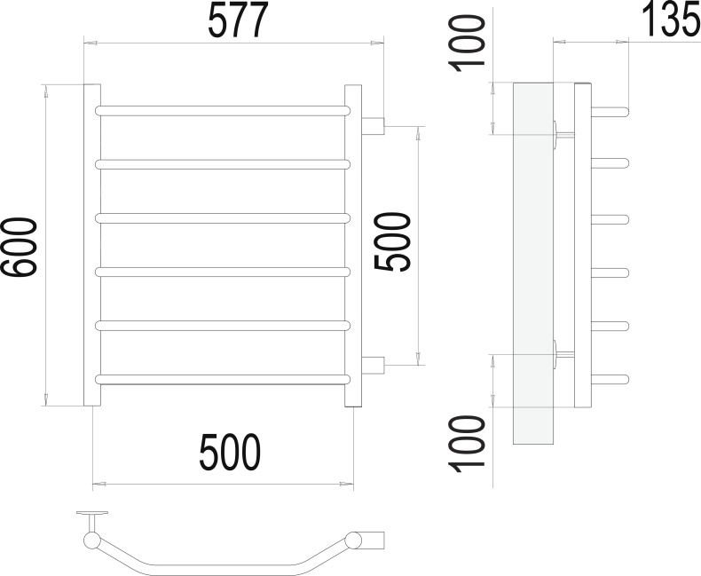 Водяной полотенцесушитель Terminus Виктория П6 500x600 Хром боковое подключение 4670078530073 - 2