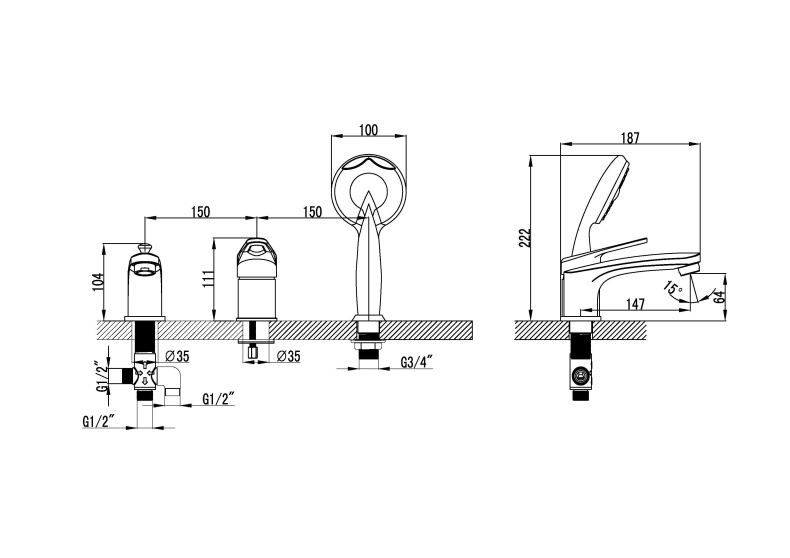 Смеситель для ванны Lemark Luna хром  LM4145C - 1