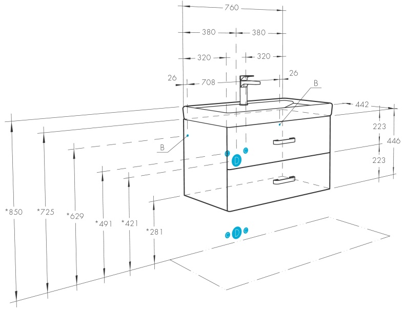 Комплект мебели подвесной Aquaton Америна 80 белый глянцевый - 12