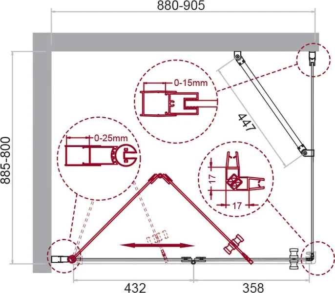 Душевой уголок BelBagno Albano 90х80 профиль хром стекло прозрачное ALBANO-ASH-1-90/80-C-Cr - 7