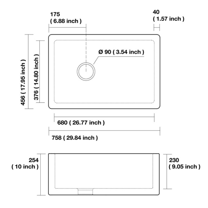 KERASAN Hannah ESSEX Раковина керамическая кухонная 758x456x254 мм,без отв под смеситель, без сифона, толщина 40 мм, цвет белый 541101 - 2