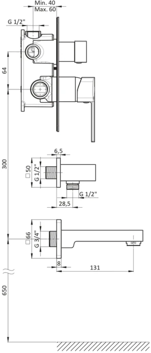 Смеситель для ванны с душем GPD Pedra черный матовый MCA160-S - 1