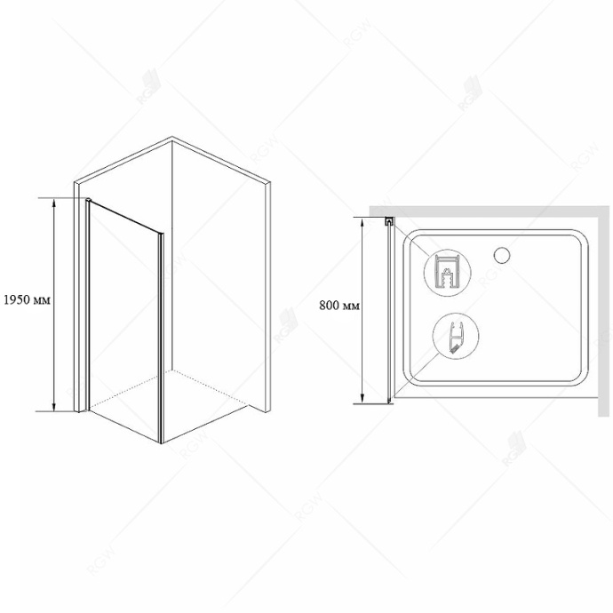 Душевая стенка RGW Z-14 80х195 профиль хром стекло прозрачное 06221408-11 - 2