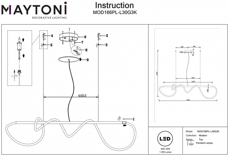 Подвесной светильник Maytoni Tau MOD166PL-L30G3K - 4