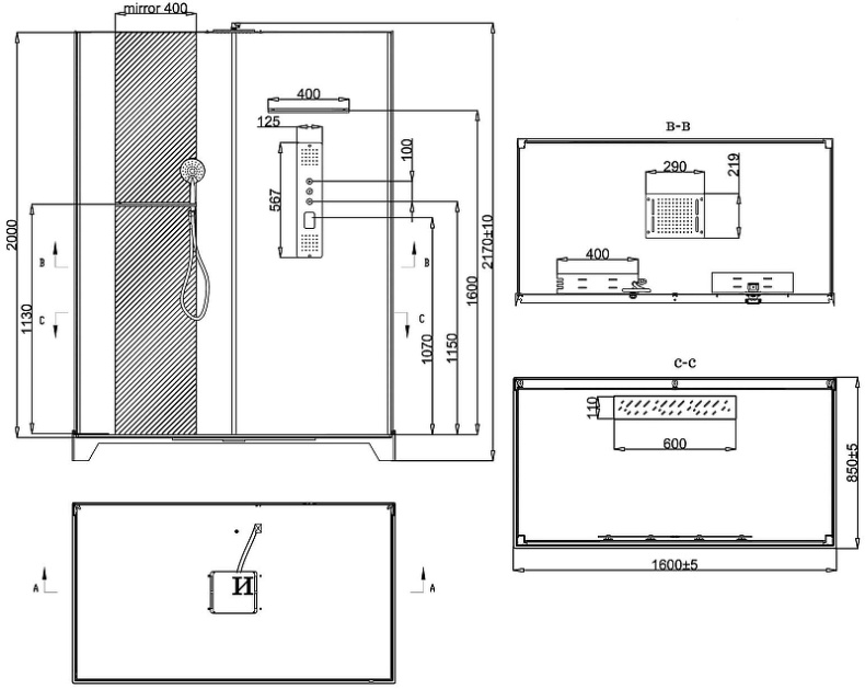 Душевая кабина Black&White Galaxy 160х85 черная с гидромассажем 8030000 - 4