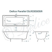 Чугунная ванна Delice Parallel 170x70 DLR220505RB с черными матовыми ручками без антискользящего покрытия - 7